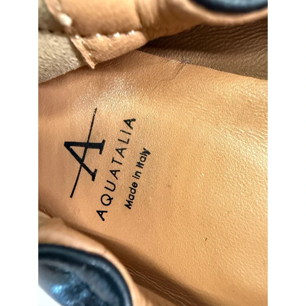 Aquatalia Black Leather Tassel Loafer‎ Flats Elastic Back Made in Italy Size 5.5
